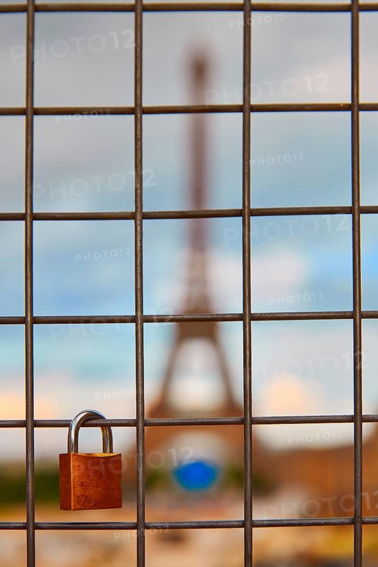 Eiffel Tower and Padlocks in Trocadero Paris at France