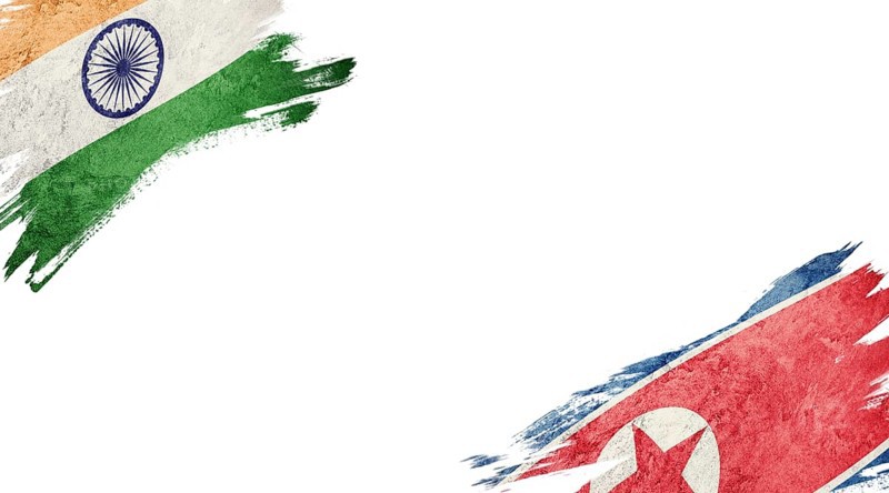 Flags of India and North Korea on White Background