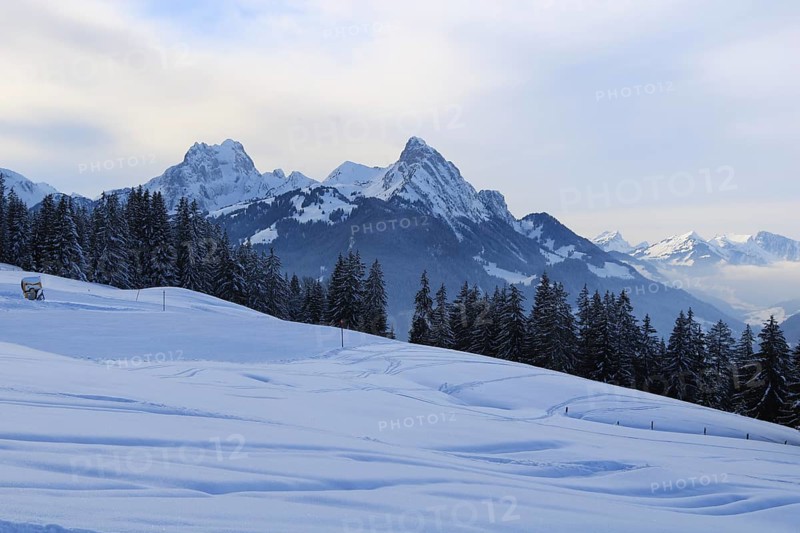 Ski slope and mountains Gummfluh and Le Rubli