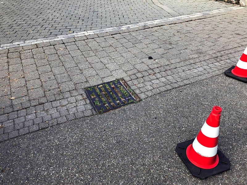 Inlet shaft for road drainage blocked by soil