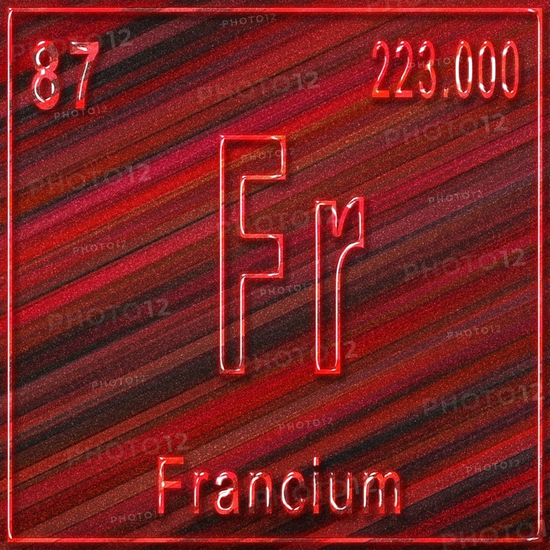 Francium chemical element, Sign with atomic number and atomic weight, Periodic Table Element
