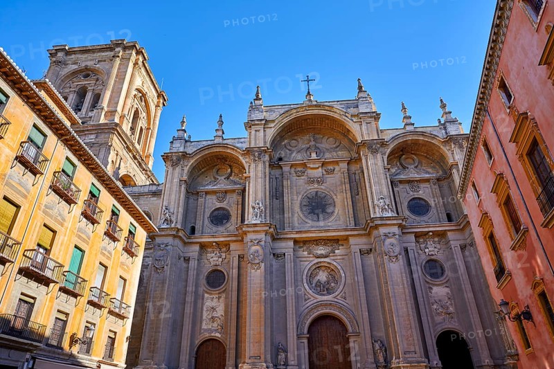 Granada Cathedral facade in Spain Andalusia at Pasiegas square