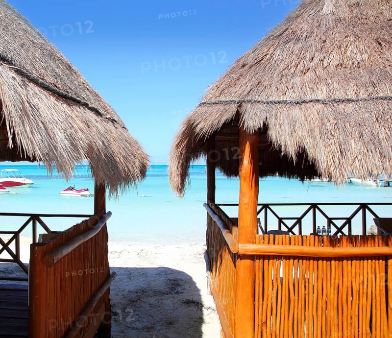 Cabin tropical sea wood on turquoise caribbean