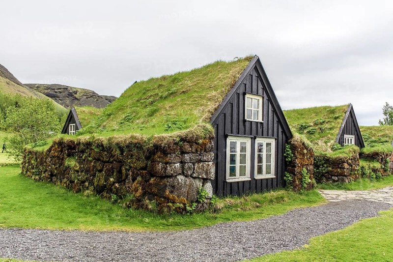 Turf houses built in traditional manner, South Iceland