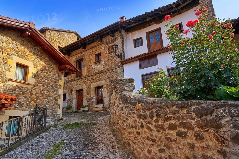 Potes village facades in Cantabria of Spain