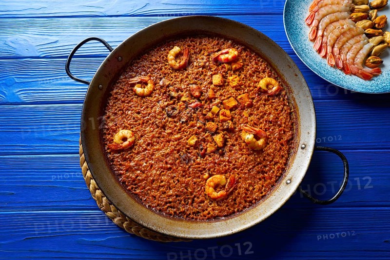 Seafood Paella senyoret rice from Valencia Spain