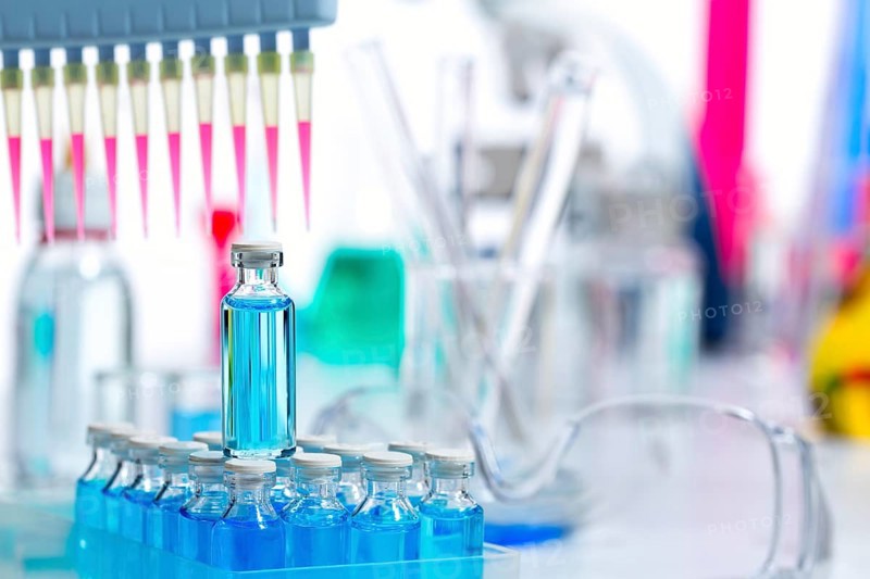 Chemical scientific laboratory multi channel pipette and test tubes
