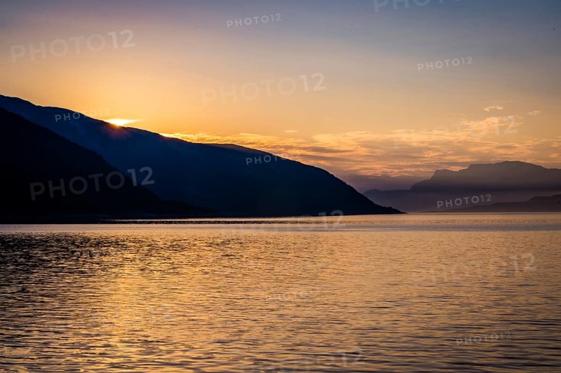 Landscape photography of the evening mood at the Sognefjord in Norway in the summer. Beautiful landscape at the Sognefjord in Norway in the evening
