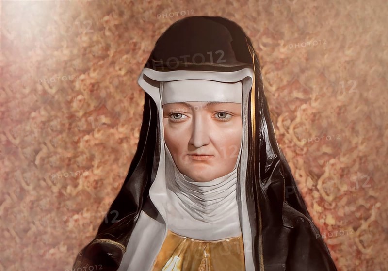 Figure of Hildegard of Bingen, Sibyl of the Rhine, 1098 – 1179, German Benedictine abbess and polymath, digitally edited