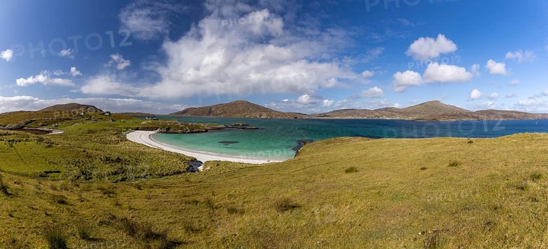 Sandy beach beach in the strait, Caolas Bhatarsaigh, Vatersay, Barra Island, Outer Hebrides, Scotland, Great Britain