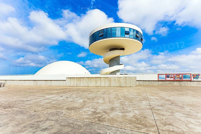 International center of the architect Oscar Niemeyer. The town of Avilas in Asturias. North of Spain. The complex consists of several futuristic buildings of white color and various shapes
