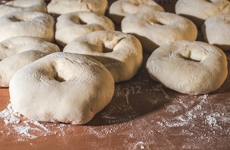 Kneading bagels close up