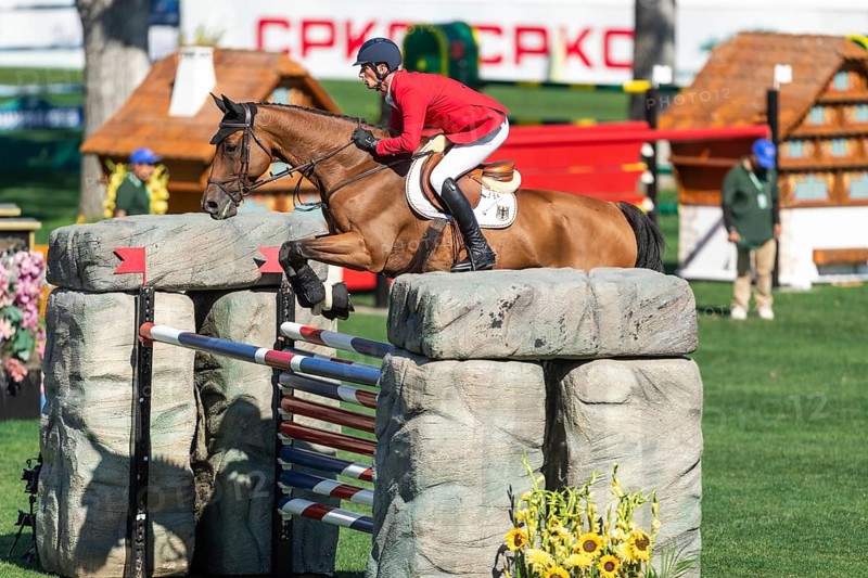 Calgary, Canada, Sept., 7, 2024. Daniel Deusser of Germany, riding Gangster VH Noddevelt compete in the BMO Nations Cup during the CSIO Spruce Meadows, Masters, presented by Rolex, North America