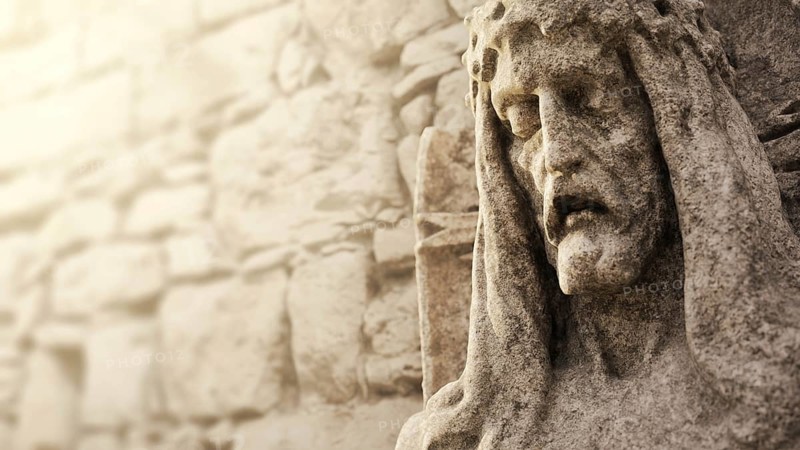 A Jesus stone head sculpture. 3D illustration