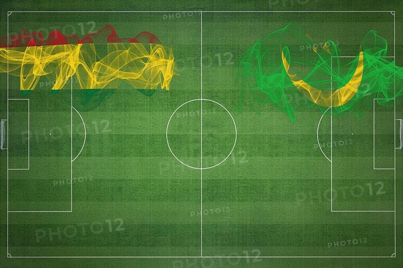 Bolivia vs Mauritania Soccer Match, national colors, national flags, soccer field, football game, Competition concept, Copy space
