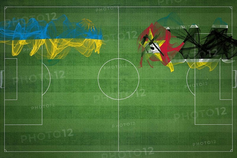 Rwanda vs Mozambique Soccer Match, national colors, national flags, soccer field, football game, Competition concept, Copy space