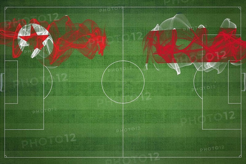 North Korea vs Costa Rica Soccer Match, national colors, national flags, soccer field, football game, Competition concept, Copy space