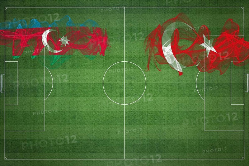 Azerbaijan vs Turkey Soccer Match, national colors, national flags, soccer field, football game, Competition concept, Copy space