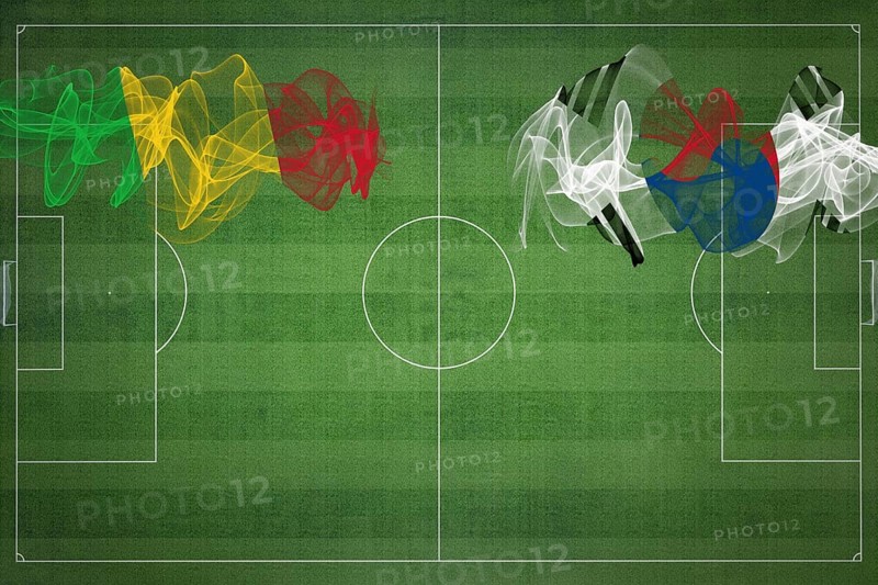 Mali vs South Korea Soccer Match, national colors, national flags, soccer field, football game, Competition concept, Copy space