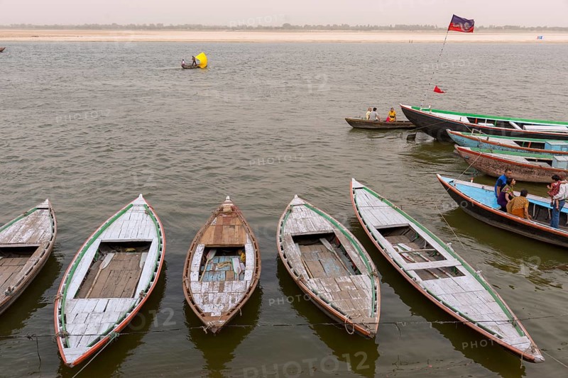 Boats parked, varanasi, uttar pradesh, india, asia