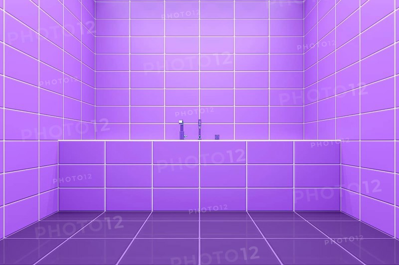 3d rendering of a purple tiled bathroom side view to the tub