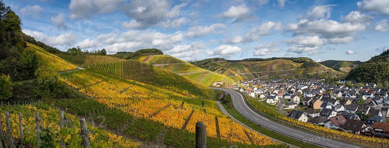 Hiking on the red wine trail in the Ahr valley with sunshine in autumn