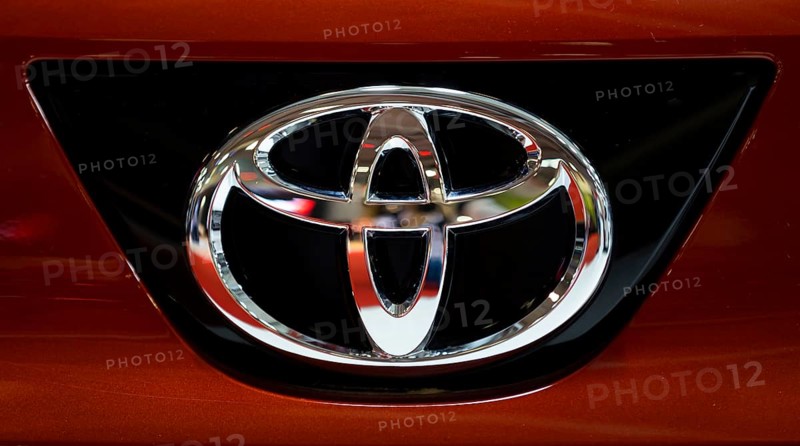 Sofia, Bulgaria - 3 June, 2022: Close-up of Toyota logo is seen on a car at Sofia Motor Show