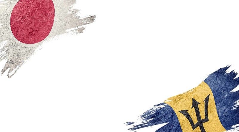 Flags of Japan and Barbados on White Background