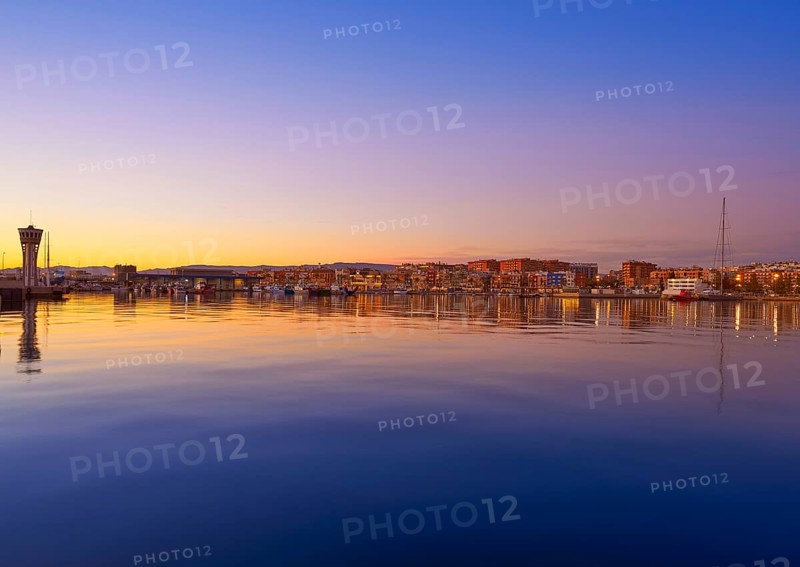 Tarragona port sunset with sea reflection in Catalonia