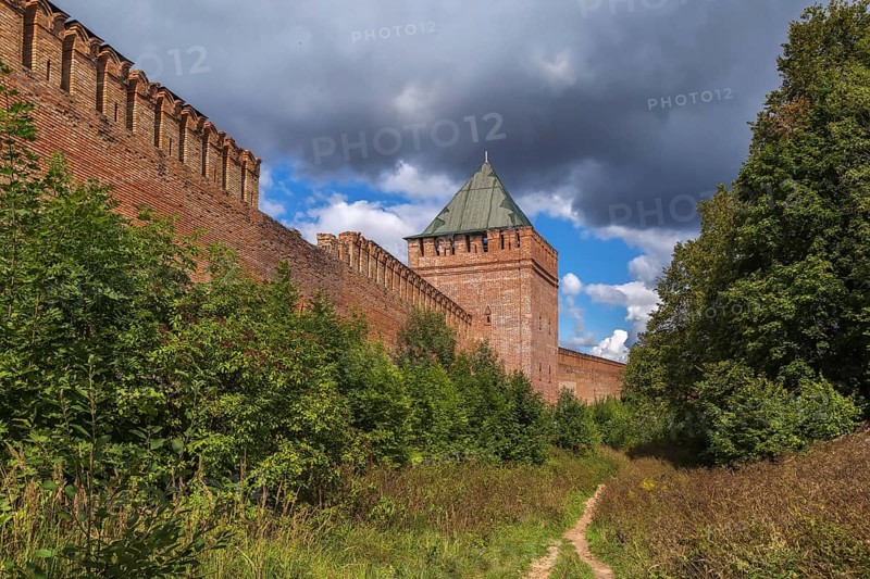 Fortress wall with the Pozdnyakov Tower in Smolensk, Russia, Europe