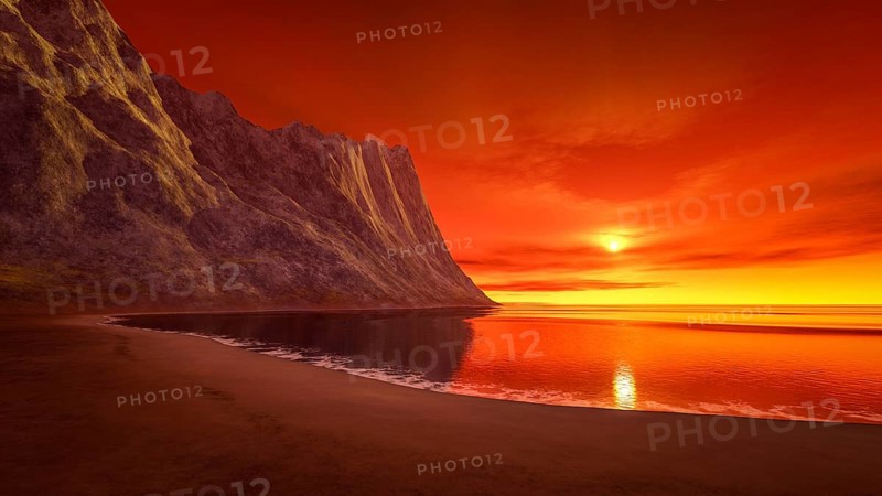 3d rendering of a beautiful fantasy sunset over the ocean