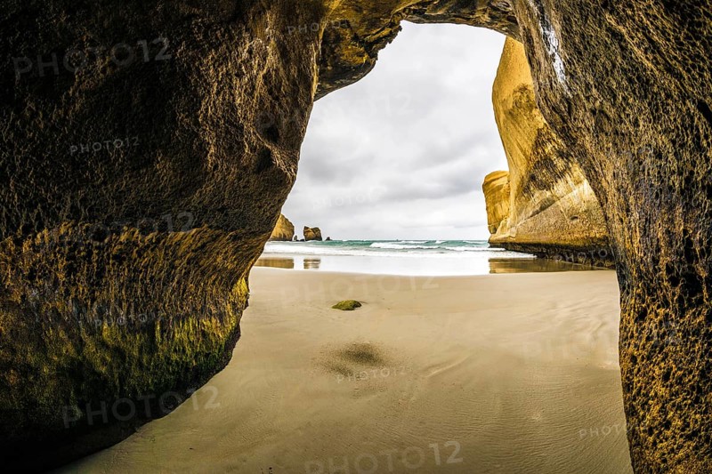 An image of a cave at Tunnel Beach in New Zealand