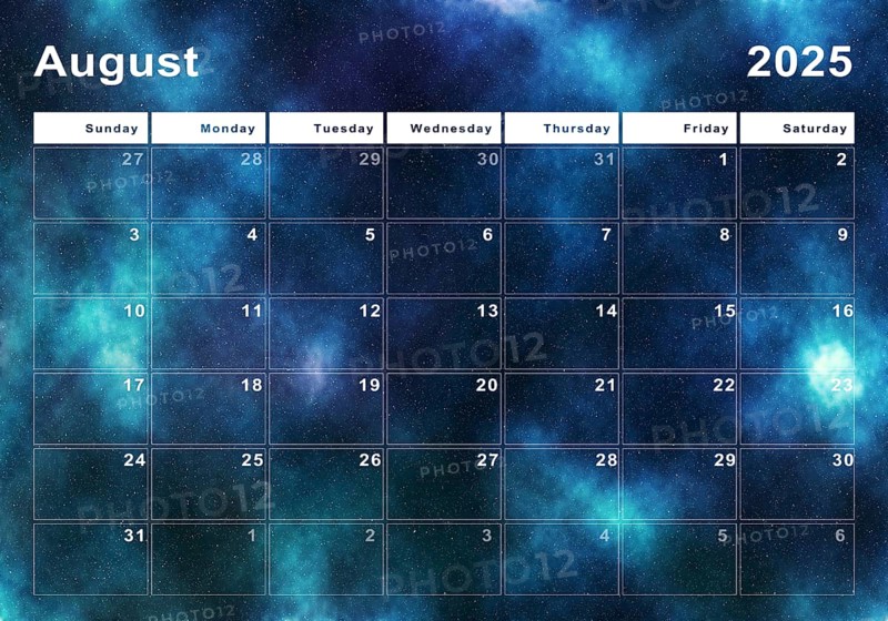 August 2025 calendar, week start Sunday, modern design