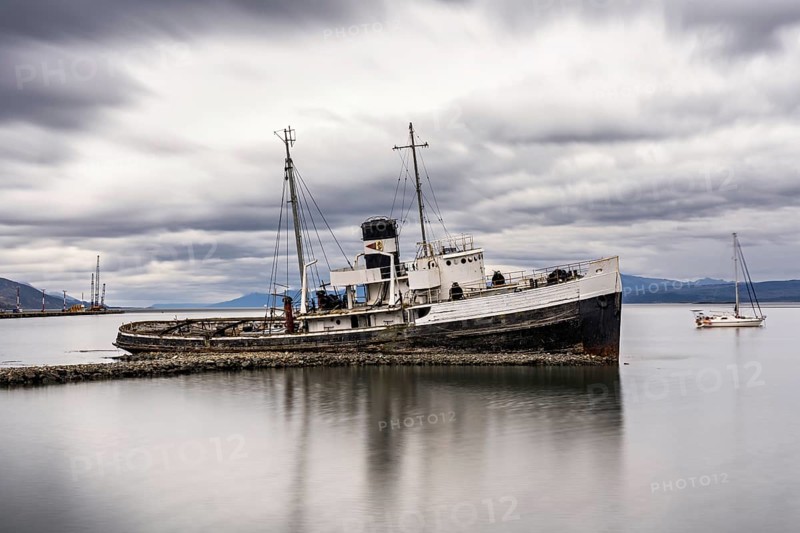 The wreck of the ship Saint Christopher in Ushuaia, Tierra del Fuego province, Argentina, South America
