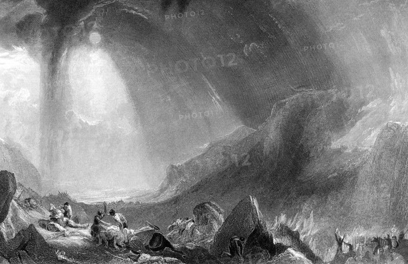 Hannibal crossing the Alps during the Second Punic War (218-202 BC) on engraving from 1862. Engraved by J.Cousen after a picture by J.M.W.Turner