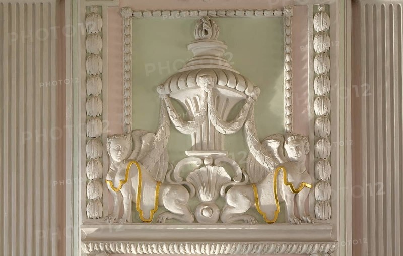 Brauweiler near Pulheim, abbey, prelature building, imperial hall, stucco detail above the fireplace, winged sphinx