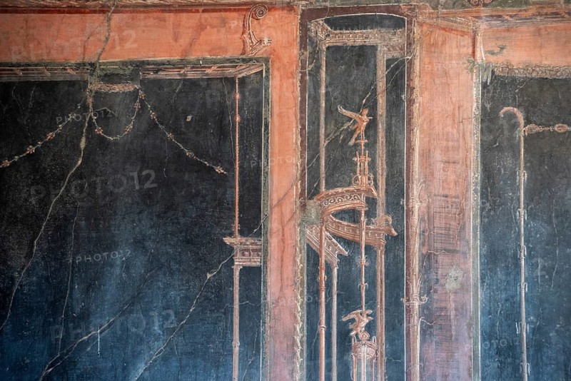 HERCULANEUM, ITALY, MAY 05, 2022, Old wall paintings in the ancient town of Herculaneum