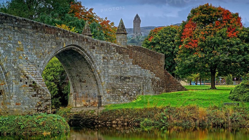 Europe, Scotland, Great Britain, England, landscape, Stirling Bridge, bridge, river, Old Bridge, Old Bridge, road bridge, Stirling village, Stirling