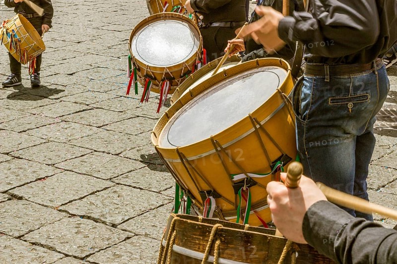 Detail of some drummers men in a day of celebration
