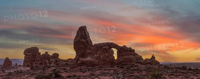 Sunset over Turret Arch in the Arches National Park, USA, North America