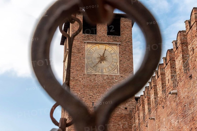 Scenic view of a tower of the medieval Castelvecchio castle in Verona, Italy, Europe