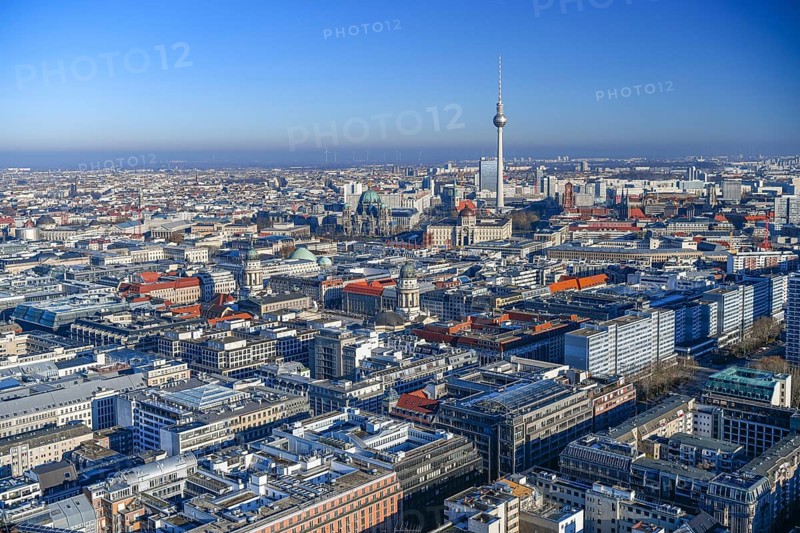 Aerial view, TV tower, Leipziger Straße, Friedrichsstraße, Berlin Cathedral, Gendarmenmarkt, Berlin Mitte, Berlin, Germany, Europe