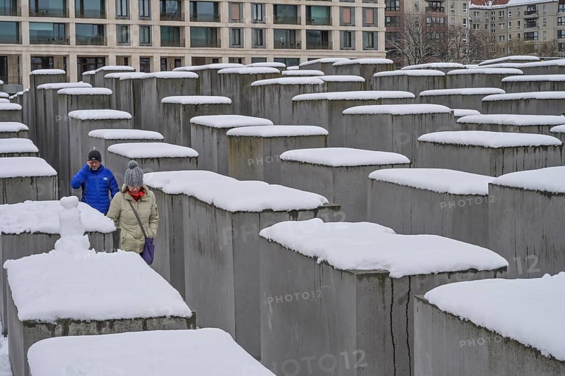 Winter, snow, Holocaust Memorial, Field of Stelae, Mitte, Berlin, Germany, Europe