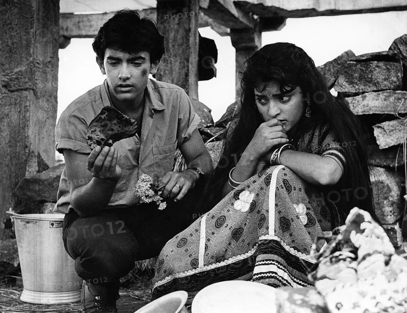 Indian hindi films actor and actress, juhi chawla and aamir khan, India, Asian, NOMR, Asia