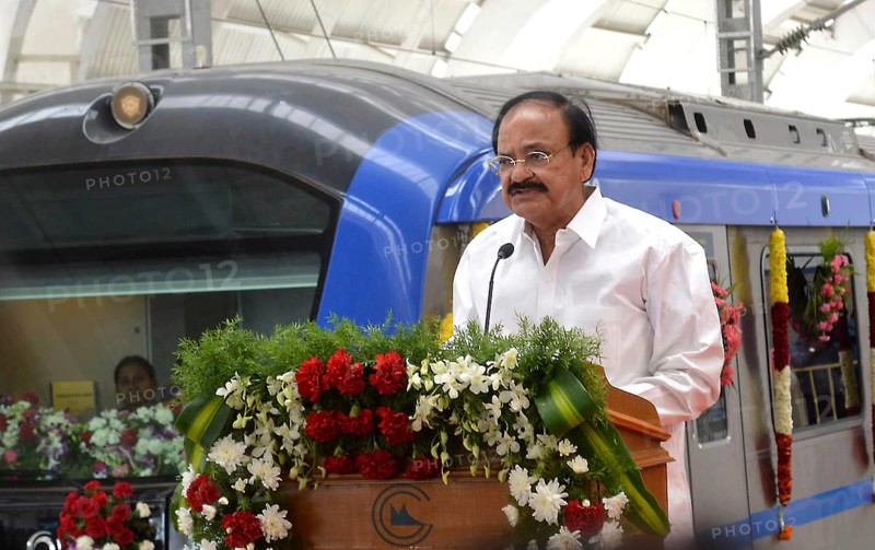 Union Minister for Urban Development, Venkaiah Naidu second stretch Metro Rail open for public in Chennai, India, Asia