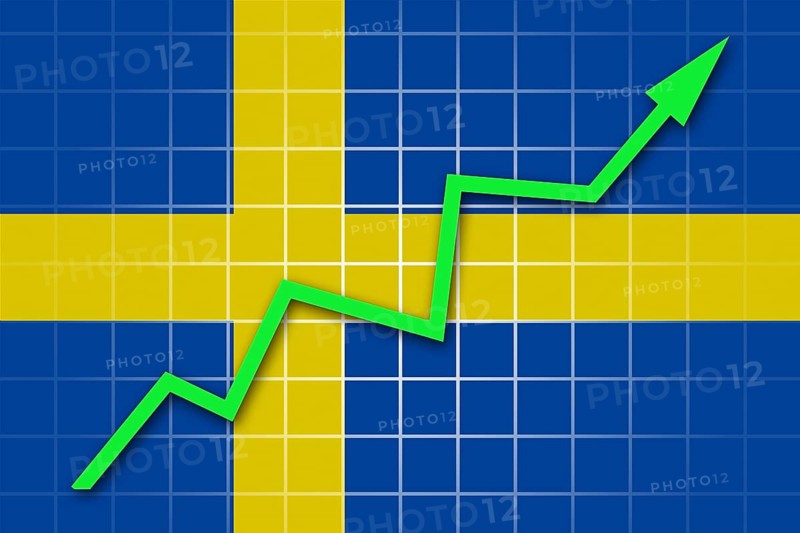 The Swedish flag and arrow graph going up