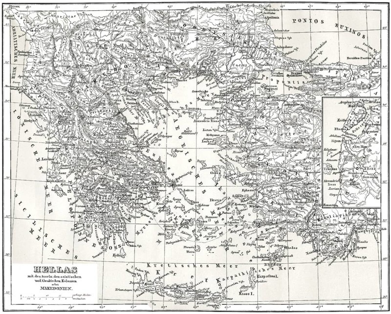 Historical map of ancient Greece with Asian and Thracian Colonies