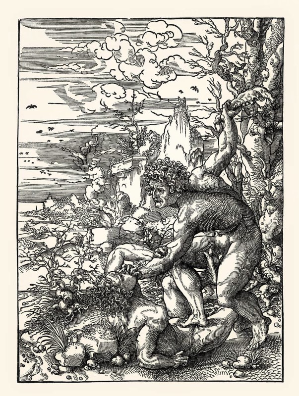 Cain slays Abel, by Jan Gossaert, 16th century, facsimile of the 19th century