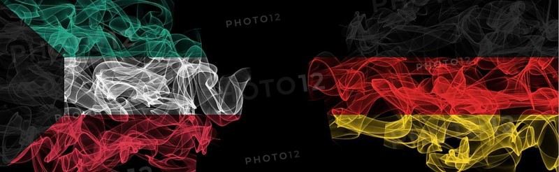 Flags of Kuwait and Germany on Black background, Kuwait vs Germany Smoke Flags
