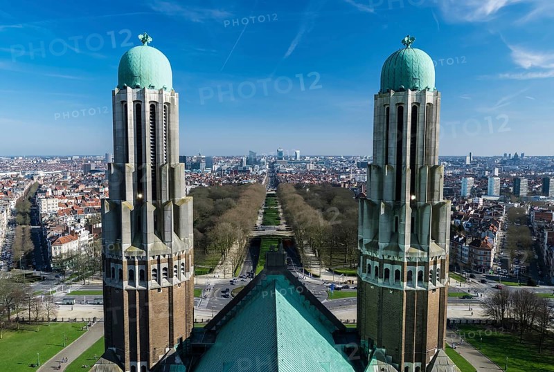 Cityscape view with blue sky over the city of Brussels from the Basilica of the Sacred Heart